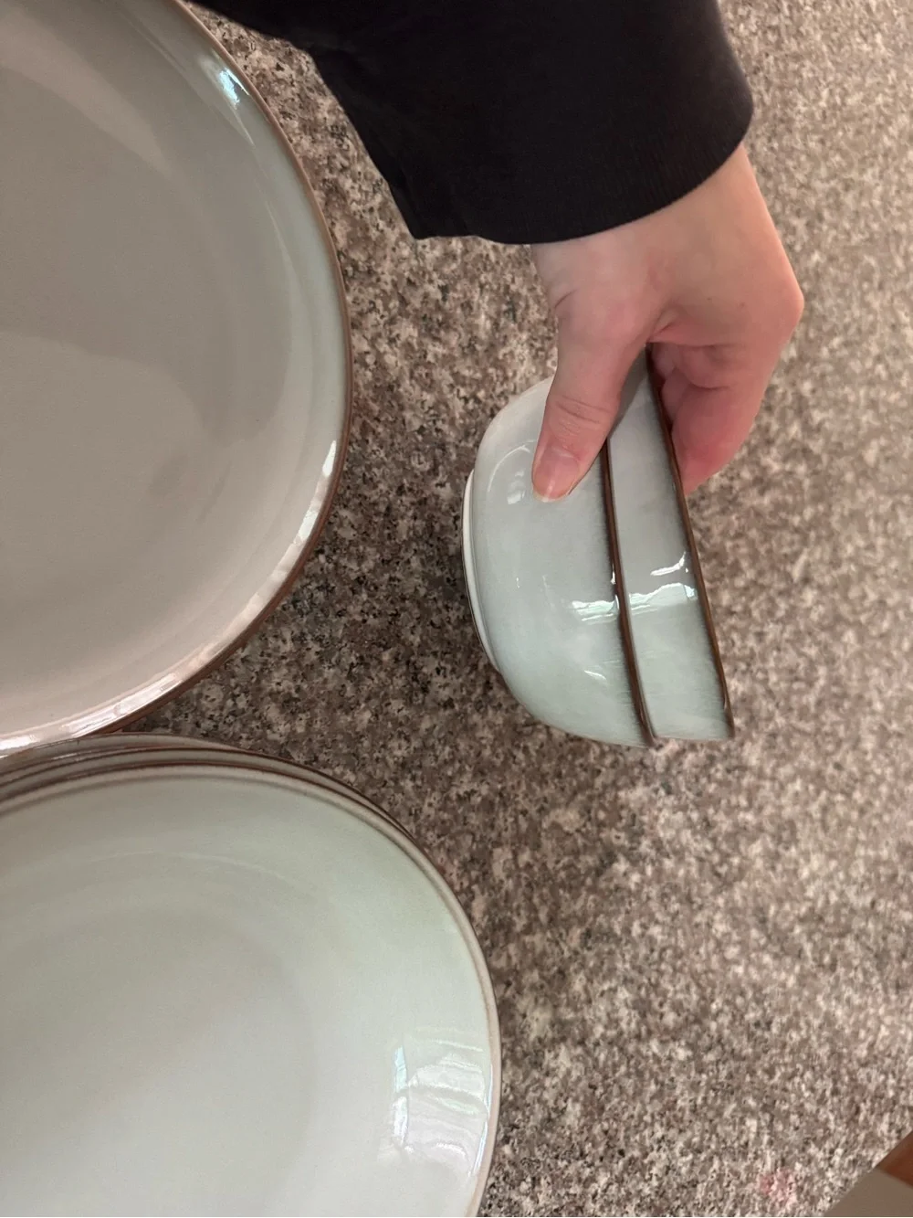 IKEA Gladelig Stoneware Dinnerware Set - Pale Gray with Brown accent Rim
